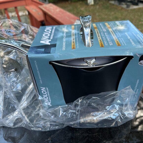 ANALON NOUVELLECOPPER LUXE NONSTICK STRAINIUNG SAUCEPAN 3.5 QUART - Picture 2 of 3